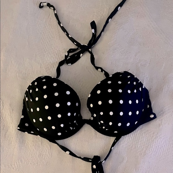H&M Black White Polka Dot Push Up String Bikini Top - Picture 1 of 6